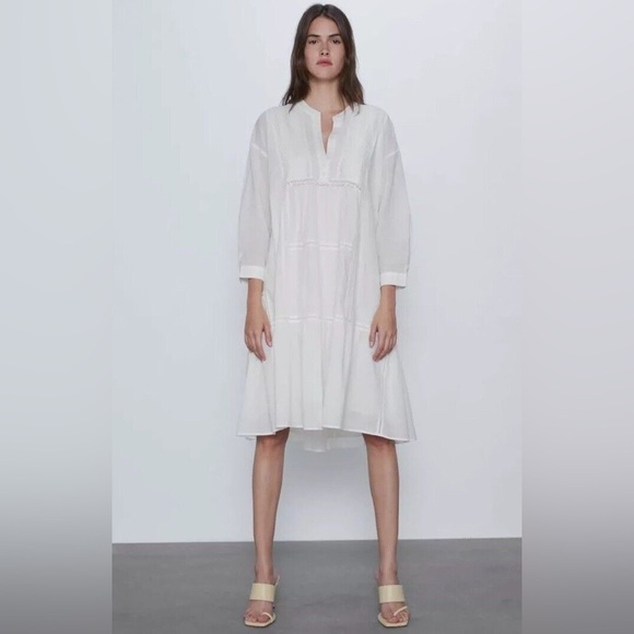 ZARA VOLUMINOUS DRESS OYSTER WHITE, Size XS NEW - Picture 1 of 11